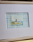 Nantucket Lighthouse Watercolor Painting with Matte Frame: Blue Stripes / 8x10 Frame