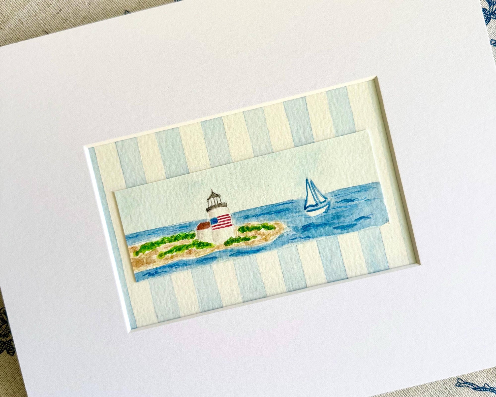 Nantucket Lighthouse Watercolor Painting