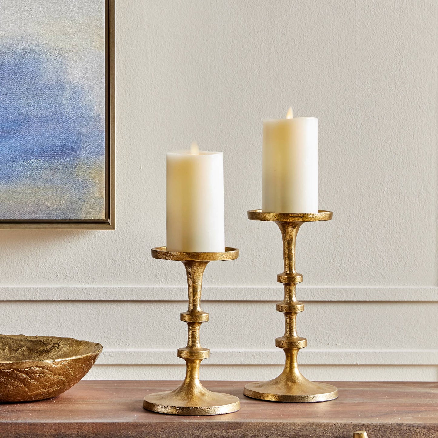 ABACUS PETITE CANDLE STANDS, SET OF 2 BRASS