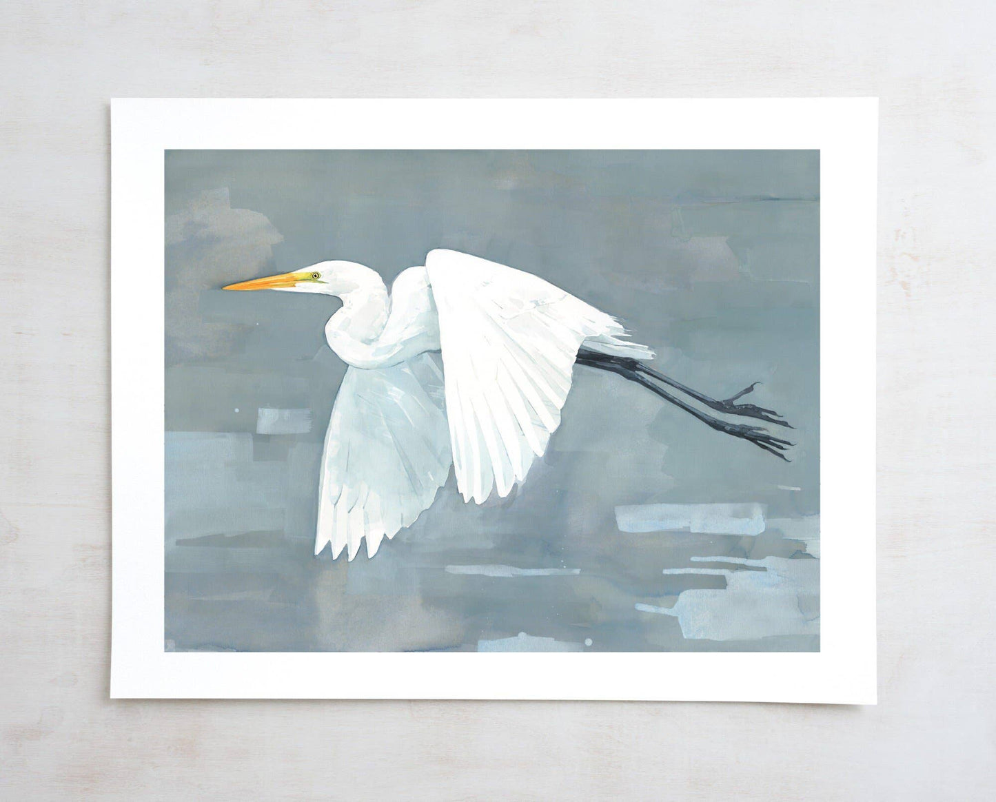 Great Egret Print, Large Bird Watercolor Painting: 16x20 (no mat)