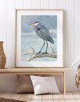 Great Blue Heron on Branch Watercolor Painting: 8x10 (11x14 mat)