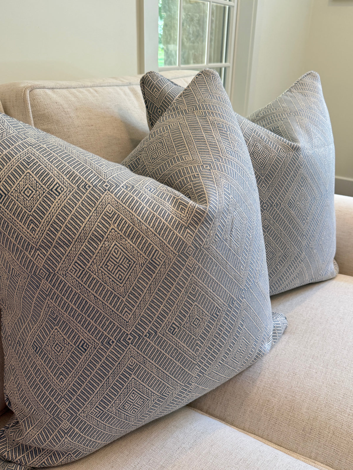 Pair of Schumacher Tortola Covers, 22” for 24” inserts
