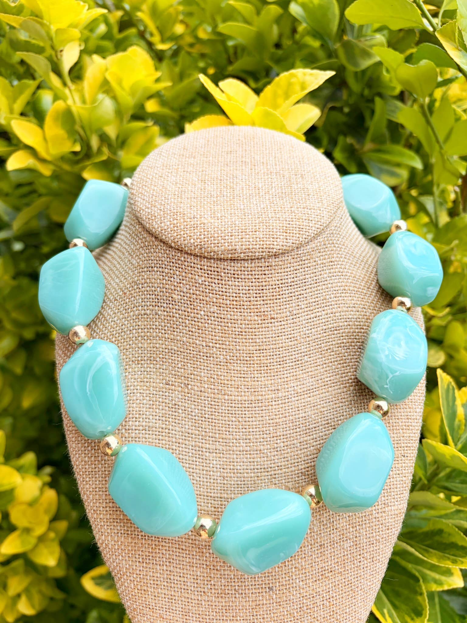 Aqua Pebble Beaded Necklace