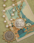 Horse Coin Pendant on Matte Gold Paperclip Chain Necklace