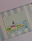 Nantucket Lighthouse Watercolor Painting with Matte Frame: Blue Stripes / 8x10 Frame