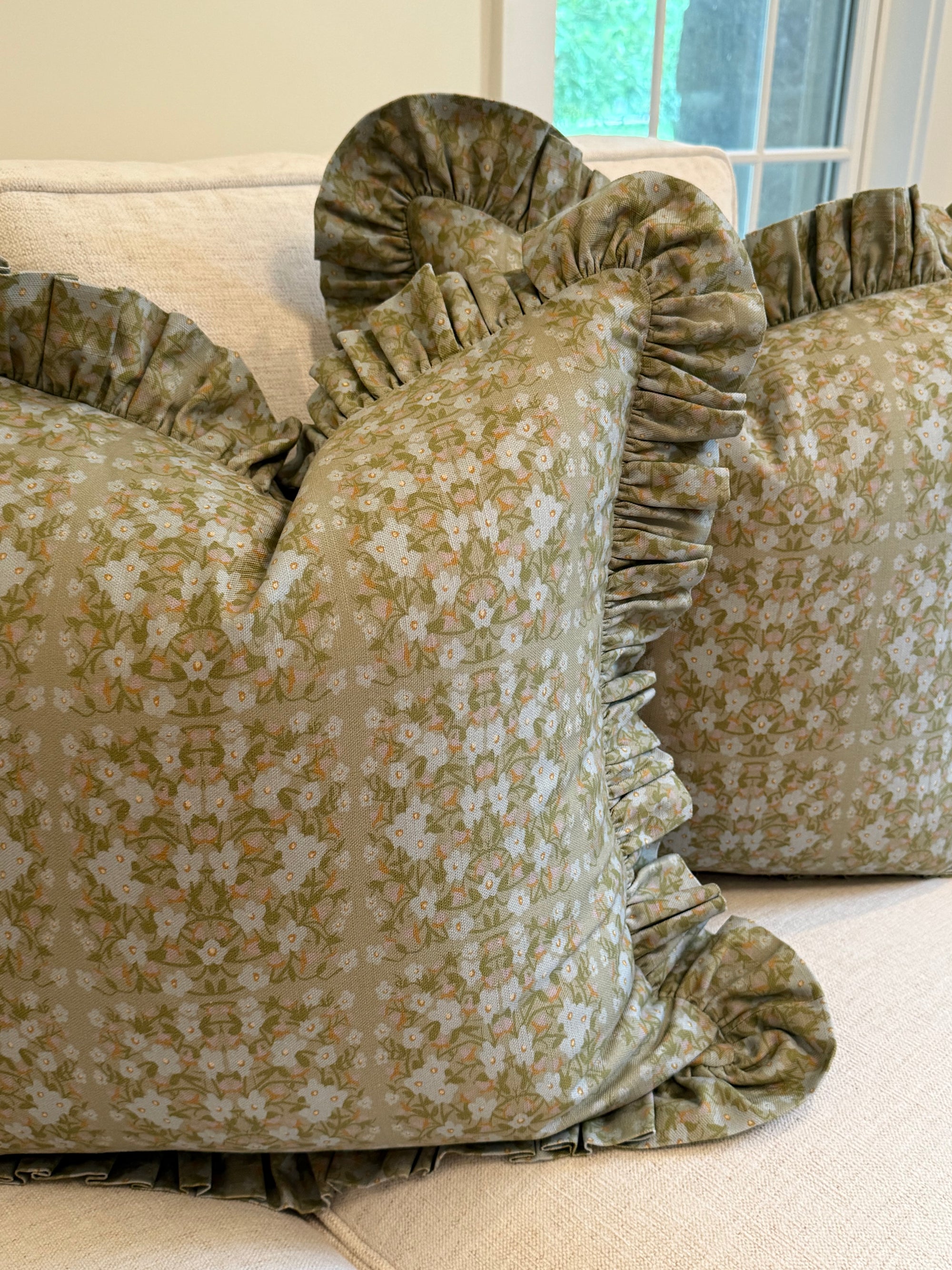 Pair of Little White House Creative Covers, double sided, ruffled edge