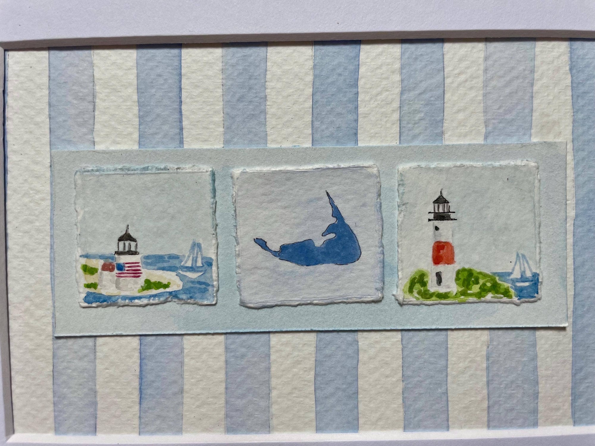 Mini Nantucket Watercolor Paintings, Framed (8 x 10): American Flag