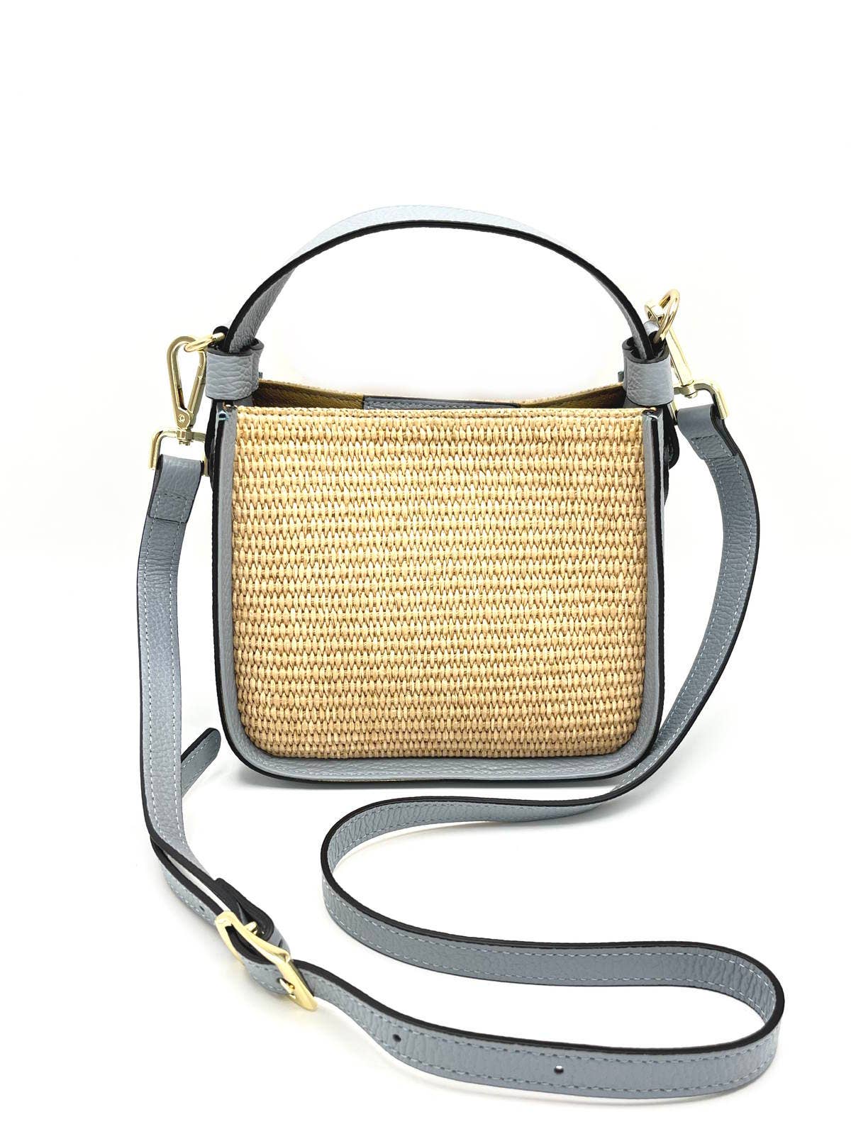 Leather and Straw bag, Made in Italy, Camel