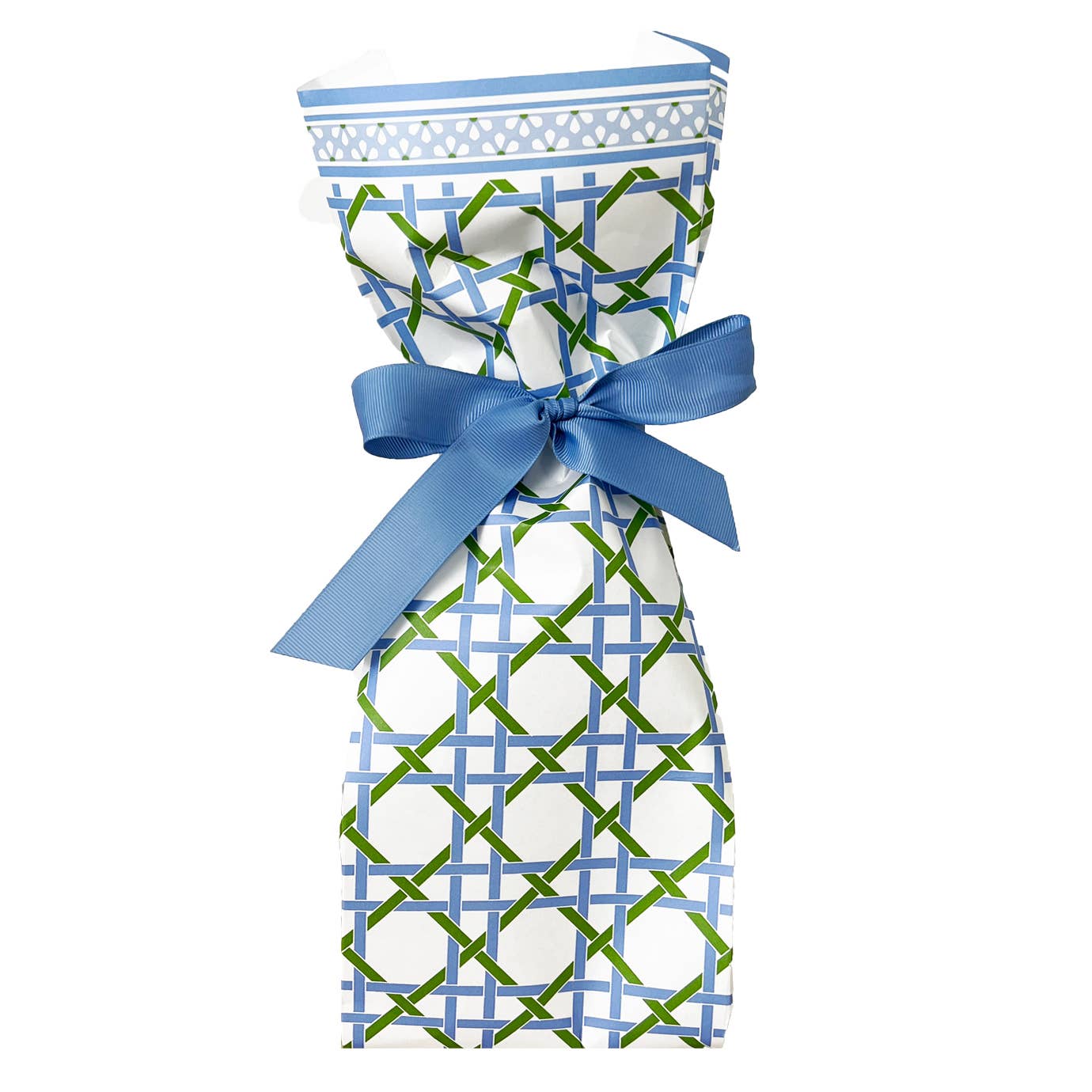 Paper Wine Bags | Blue + Green Basketweave