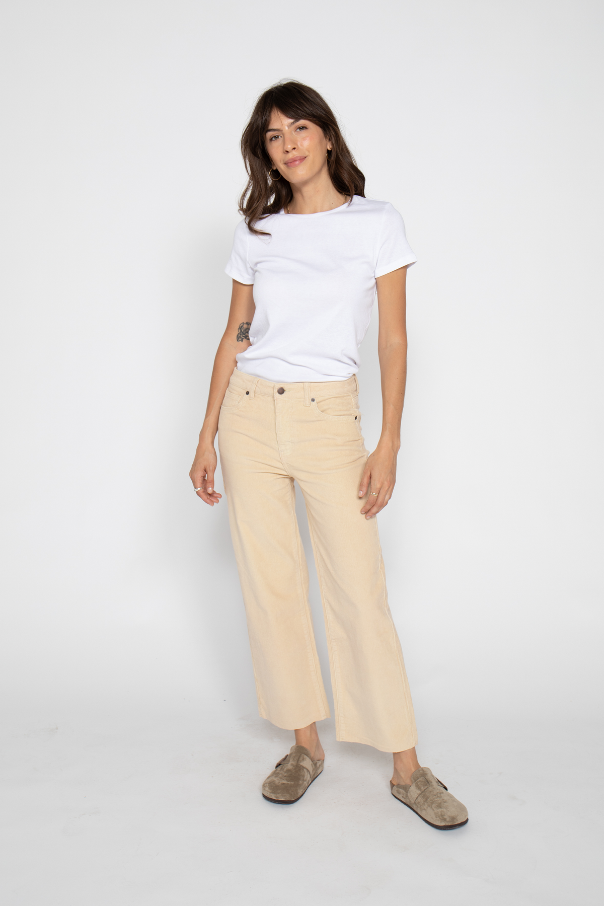 Aberdeen Corduroy Ankle Crop High Rise Almond Butter : Almond Butter