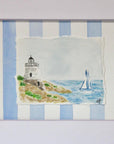 Castle Hill Lighthouse Watercolor Painting, Framed 8 x 10