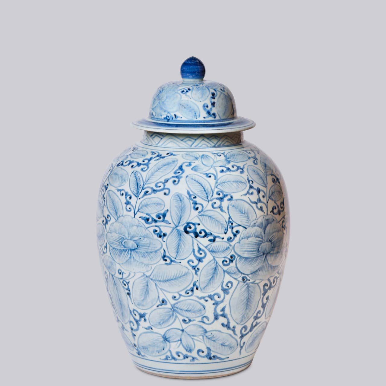 Blue and White Rustic Rose Porcelain Lidded Jar