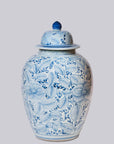 Blue and White Rustic Rose Porcelain Lidded Jar