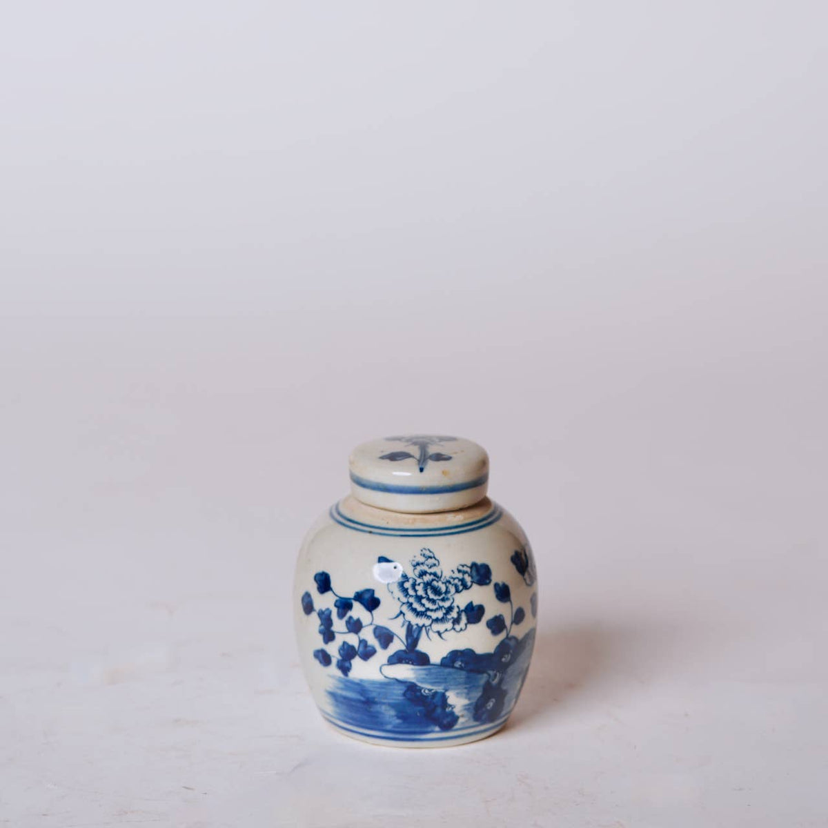 Blue and White Porcelain Mini Peony Floral Round Jar