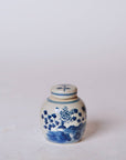 Blue and White Porcelain Mini Peony Floral Round Jar