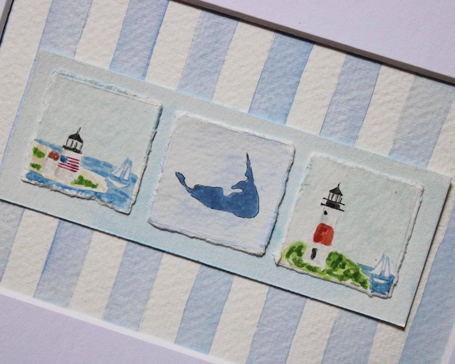 Mini Nantucket Watercolor Paintings, Framed (8 x 10): American Flag