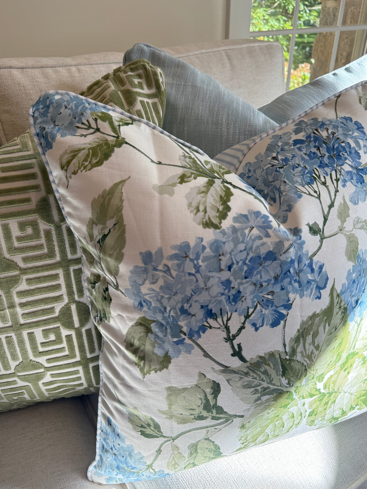 Pair of Schumacher Summer Hydrangea, 20” for 22” inserts