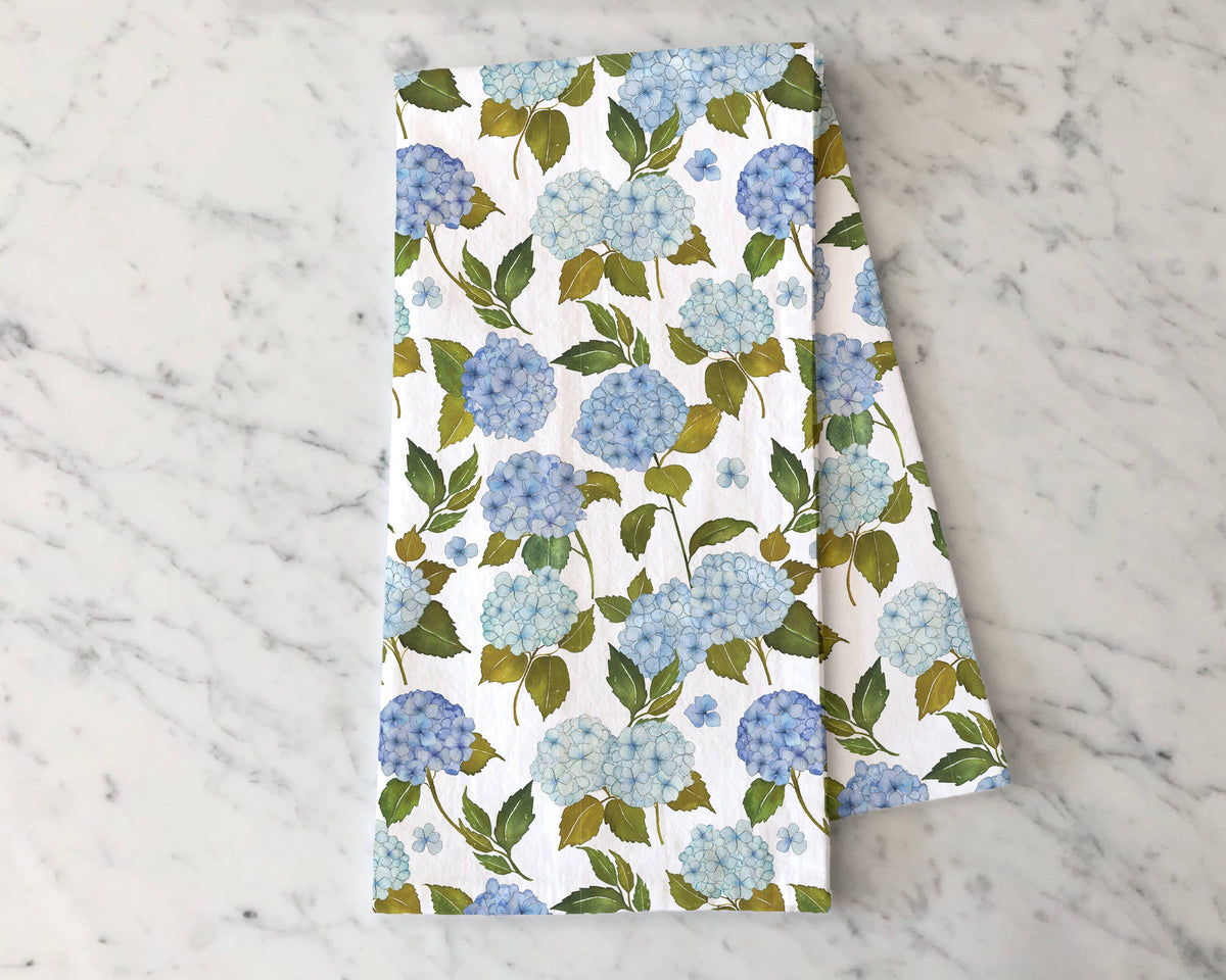 Blue Hydrangea Tea Towel - Floral Kitchen Tea Towel