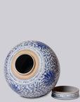 Blue and White Porcelain Scrolling Lotus Round Lidded Jar