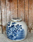 Blue & White Porcelain Bird & Flower Med. Round Storage Jar