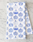Toile Blue Pumpkins Towel - Chinoiserie Fall Tea Towel