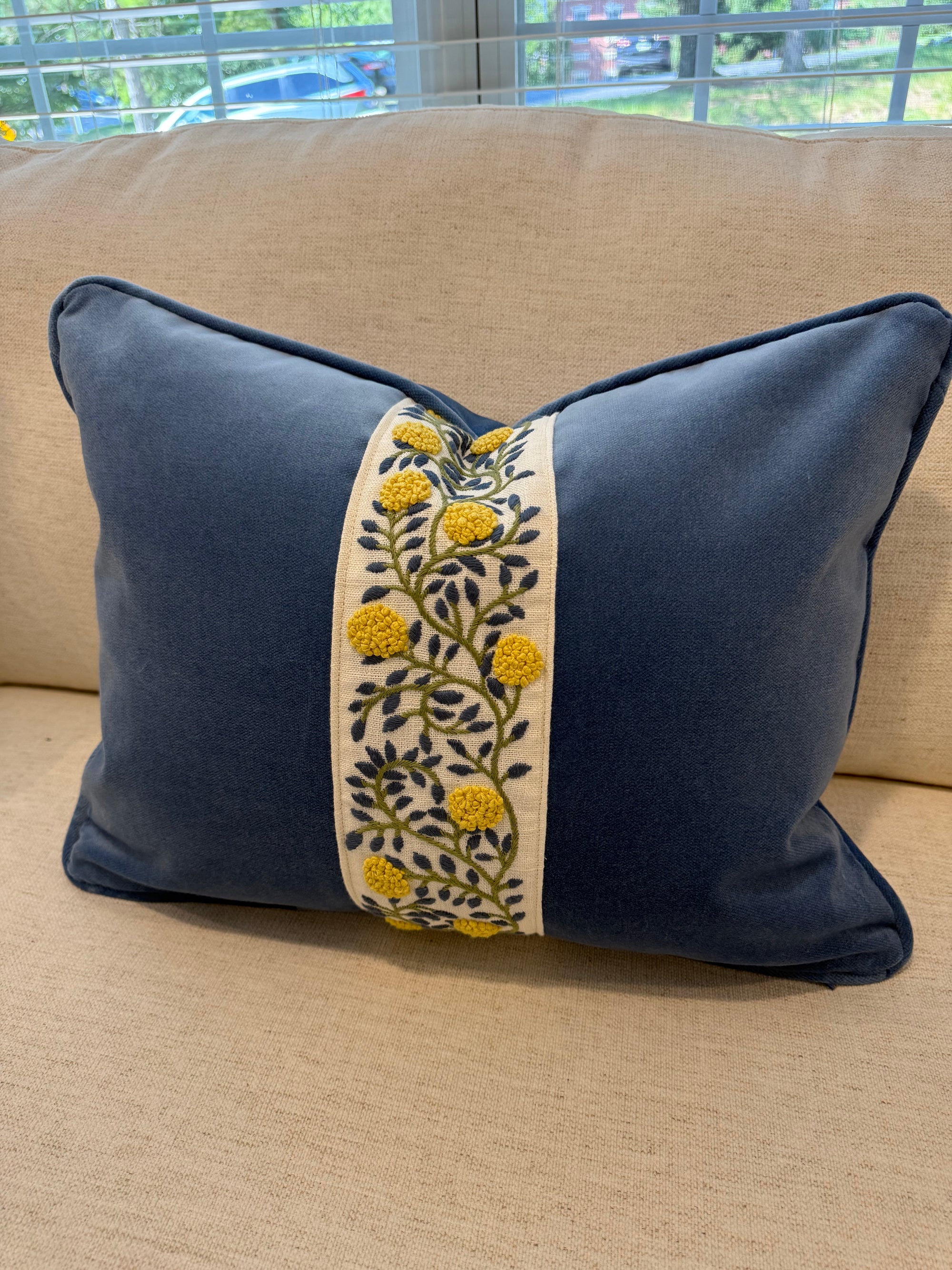 Pair of Custom Velvet Lumbar Covers, use 18x22” inserts, ft. Ashoka Tape