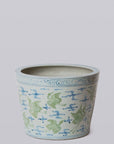 Green and Blue Cranes and Clouds Porcelain Planter