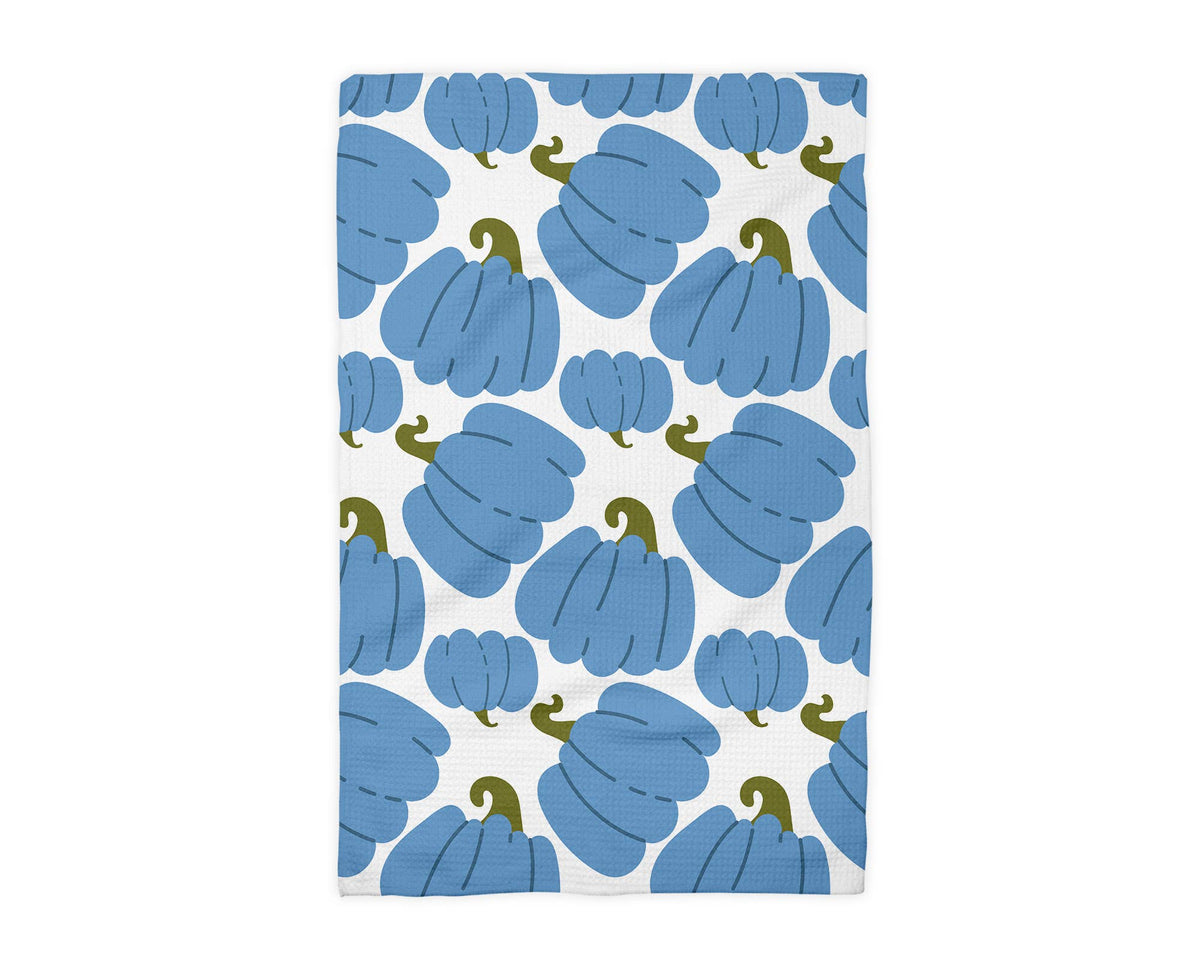 Blue Pumpkin Chinoiserie Fall Coastal Kitchen Towel Waffle