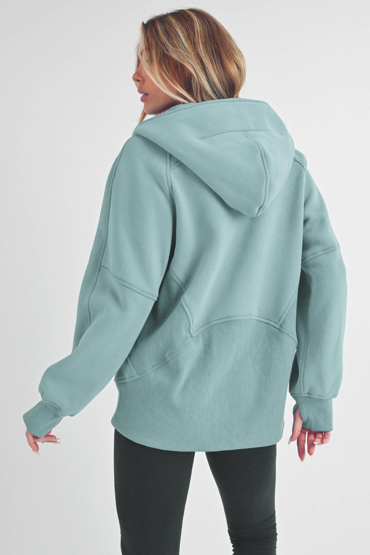 Long Drea Half-Zip Hoodie: Pale Blue