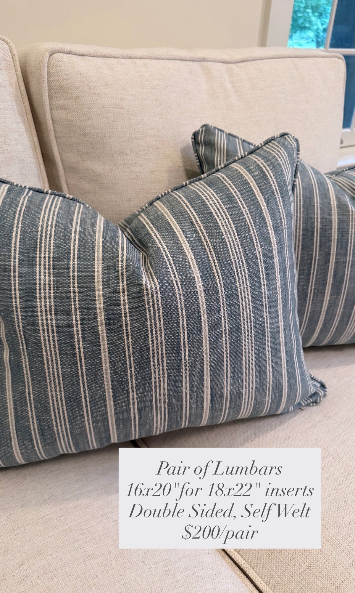 Pair of Schumacher Lumbar Covers, 16x20” for 18x22” inserts