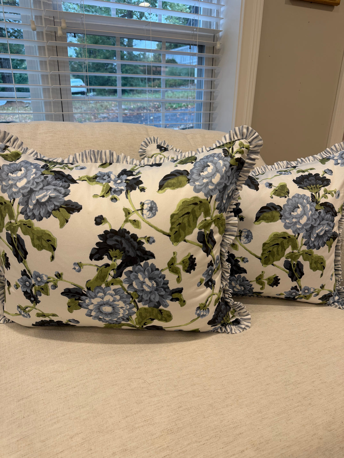 Pair of WWH Britain Pillows, double sided with ticking stripe ruffle, price includes inserts