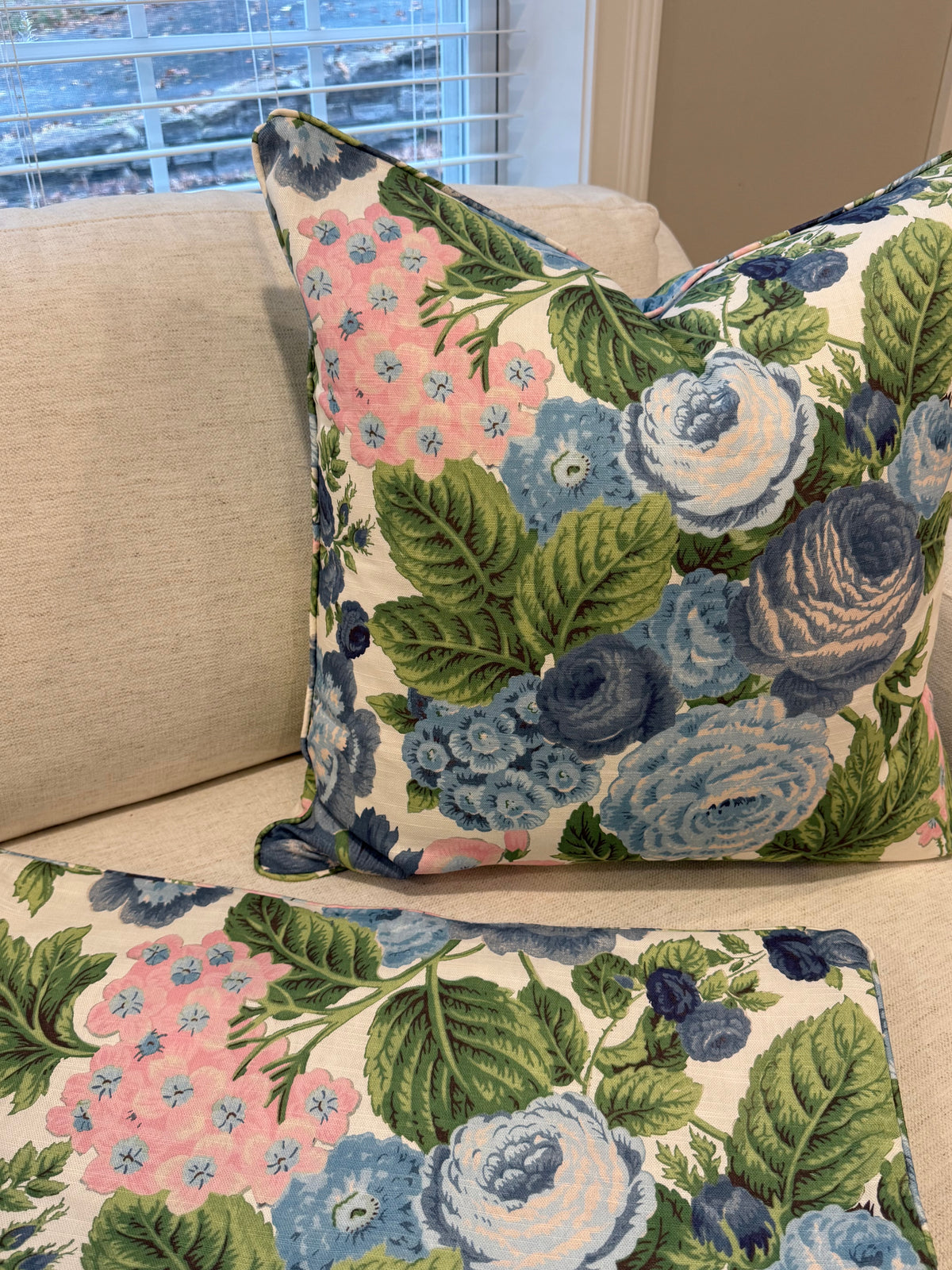 Set of 3 WWH Martha Covers, double sided with self welt, 22” for 24” inserts