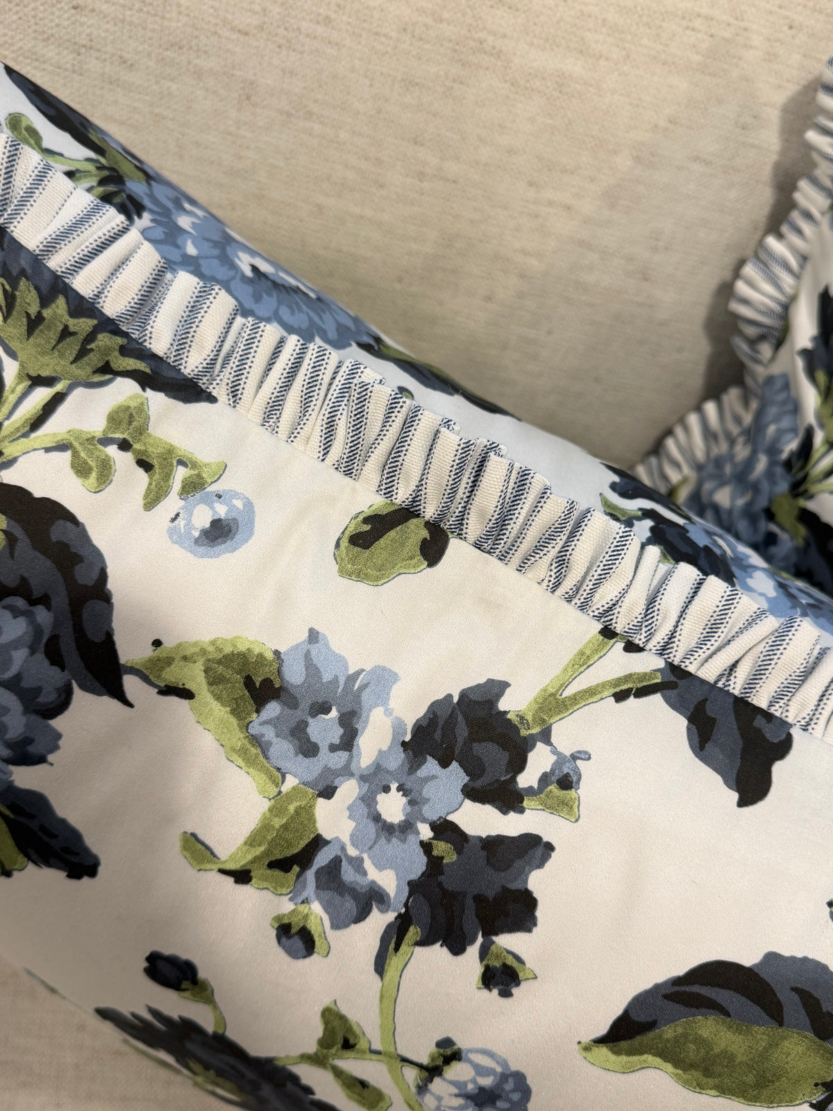 Pair of WWH Britain Pillows, double sided with ticking stripe ruffle, price includes inserts