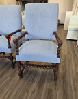 Coming Soon: Newly Reupholstered French Louis XIII Pair of French Twist Fireside Chairs, ft. Crypton Fabric