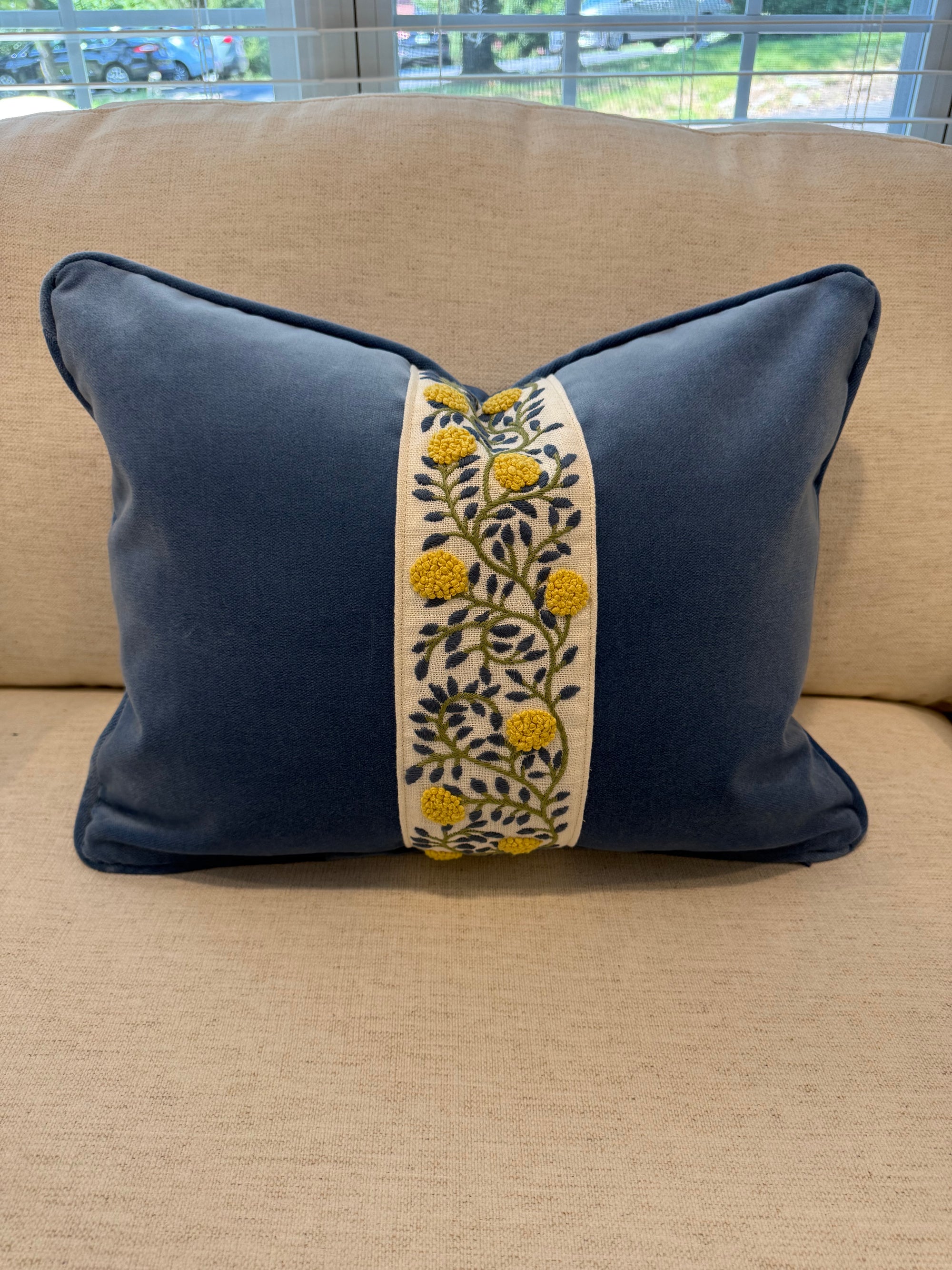 Pair of Custom Velvet Lumbar Covers, use 18x22” inserts, ft. Ashoka Tape