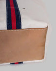 Society Canvas Tote Bag with Leather Customize: Navy/Red w/ Navy Soccer Ball