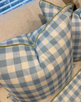 Set of 3 Covers, Blue and White Check, double sided with green welt, 22” for 24” inserts