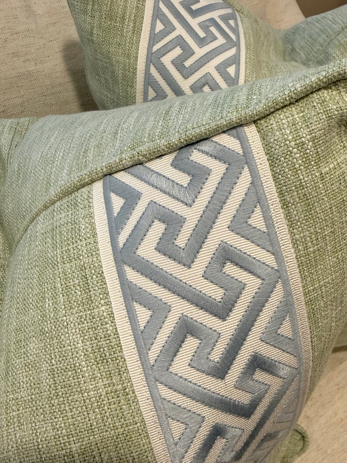 Pair of Leaf Green Covers, double sided with self welt and double tape, 22” for 24” inserts