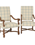 Pair of French Floral Upholstered Fireside Arm Chairs - to be reupholstered, price dependent on fabric selection (examples included)