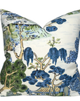 Asian Scenic Pillow Cover in Blue and Green, Thibaut Pillows