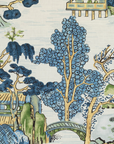 Asian Scenic Pillow Cover in Blue and Green, Thibaut Pillows