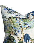 Asian Scenic Pillow Cover in Blue and Green, Thibaut Pillows