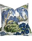 Asian Scenic Pillow Cover in Blue and Green, Thibaut Pillows