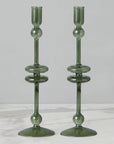 Emerald Glass Candlestick Pair, Large