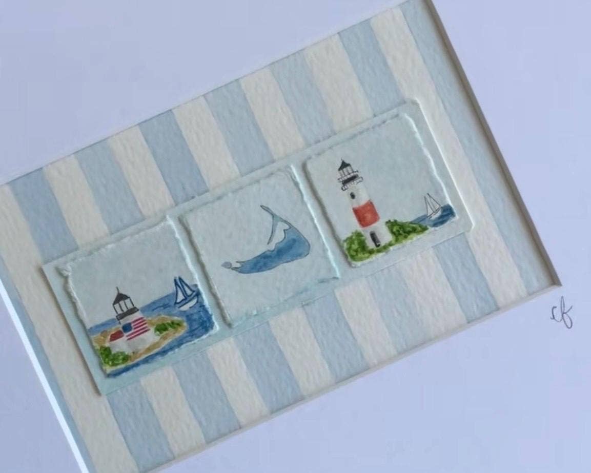 Mini Nantucket Watercolor Paintings, Framed (8 x 10): American Flag