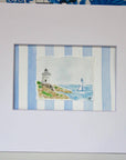 Castle Hill Lighthouse Watercolor Painting, Framed 8 x 10