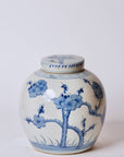 Blue and White Porcelain Cherry Blossom Round Storage Jar