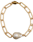 Matte Gold Paperclip Chain & Baroque Pearl Bracelet