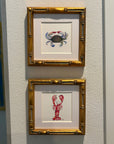 Lobster Coastal Watercolor, Bamboo Frame, 6x6