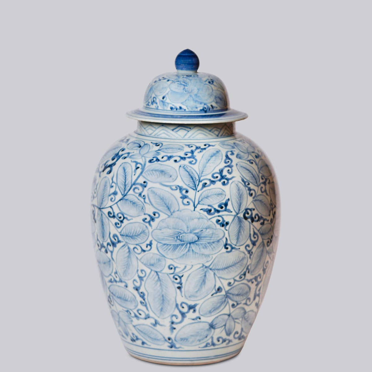 Blue and White Rustic Rose Porcelain Lidded Jar